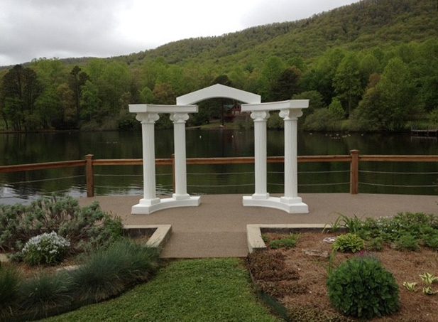 Forge Valley Event Center | Hendersonville, Brevard, Asheville | outdoor wedding area on the lake with blue ridge mountains in background