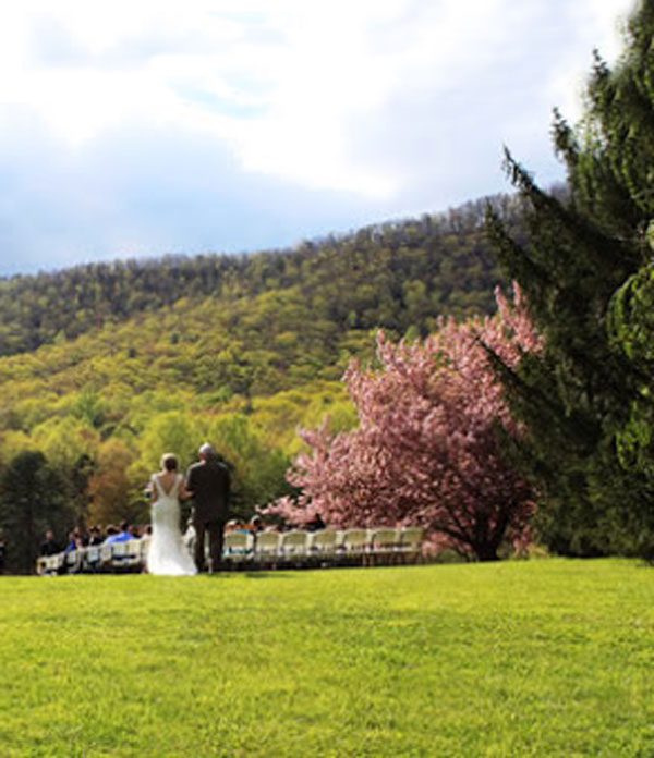 Forge Valley Event Center | Hendersonville, Brevard, Asheville | bride and father of the bride walking down the green grass aisle